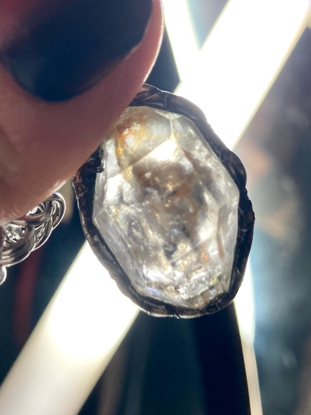Raw Smoky herkimer diamond crystal on handmade maille stainless steel chain - Picture 5 of 14